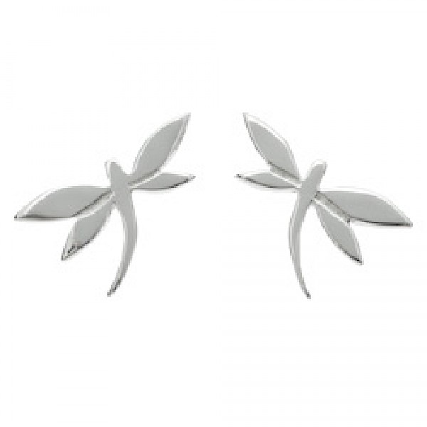 Dragonfly Silver Stud Earrings - 23mm Wide
