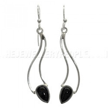 Drop Waves Onyx & Silver Earrings - E612B0
