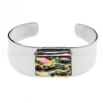 Electric Pink Dichroic Glass & Silver Bangle