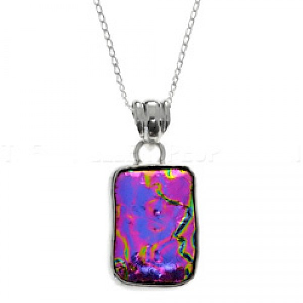 Electric Pink Dichroic Glass & Silver Pendant - DC057