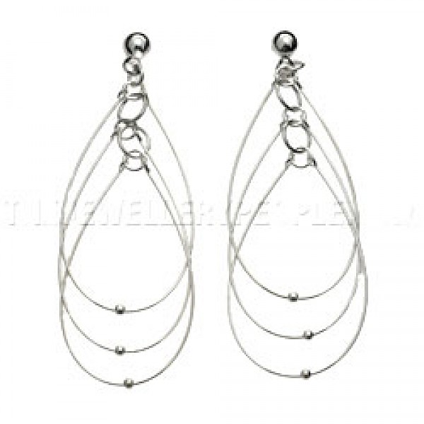 Entwined Beaded Teardrop Silver Earrings - 53mm Long