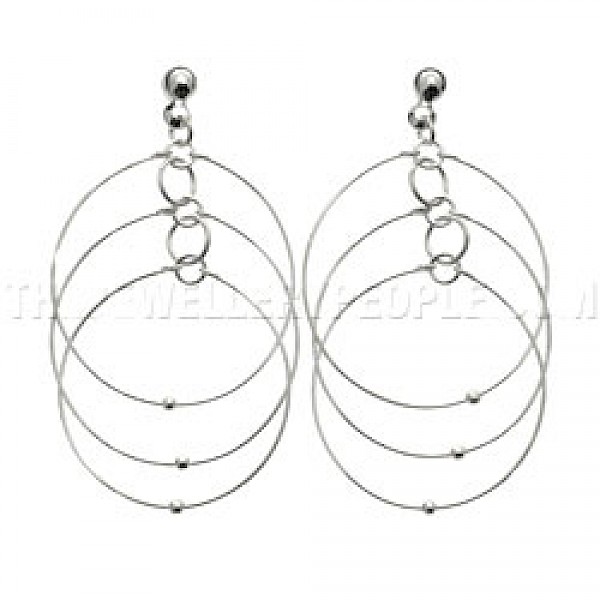 Entwinted Beaded Discs Silver Earrings - 48mm Long