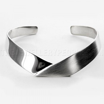Envelope Half Brushed Silver Bangle - 10mm Wide