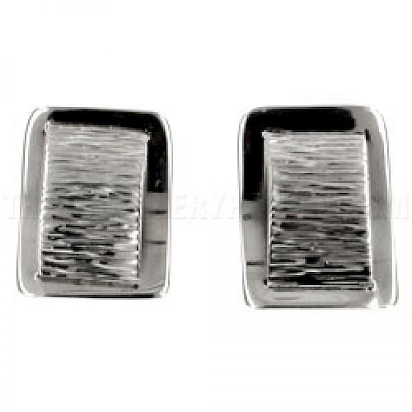 Etched & Polished Rectangular Silver Earrings - 20mm Long