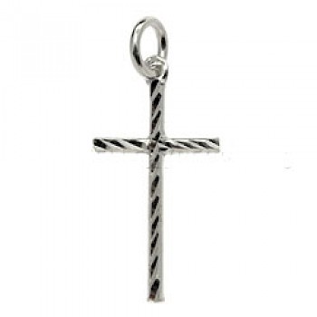Etched Silver Cross Charm - Slim - 2558