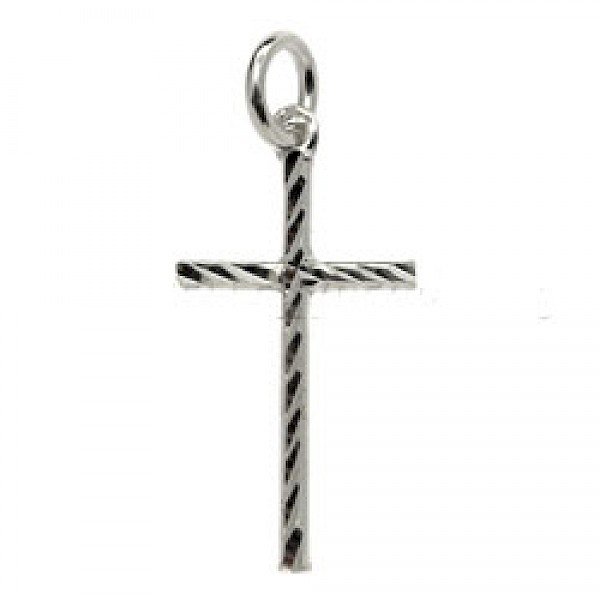 Etched Silver Cross Charm - Slim - 2558