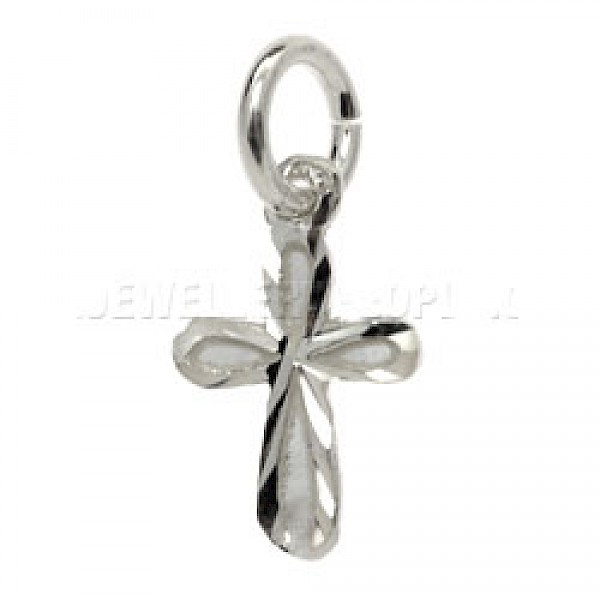 Etched Silver Cross Charm - Tiny