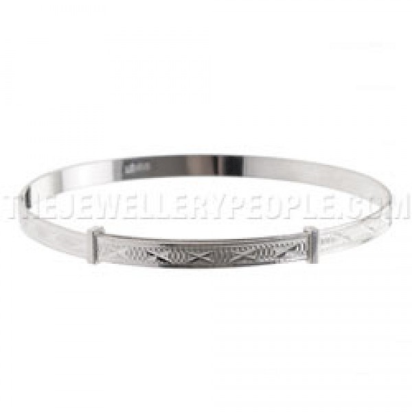 Etched Crosses Silver Bangle - Ladies - BY075