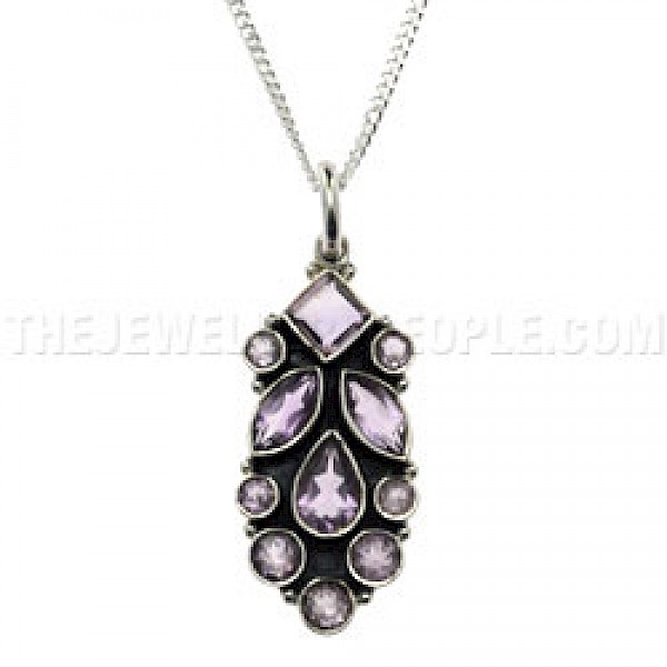 Faceted Amethyst Stones Silver Pendant - CD261