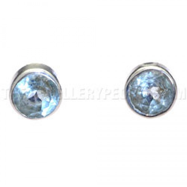 Faceted Blue Topaz & Silver Stud Earrings - 5mm