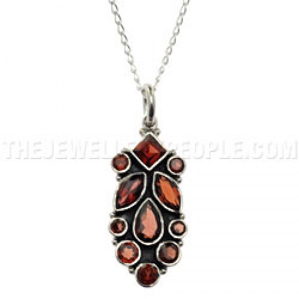 Faceted Garnet Stones Silver Pendant - CD263