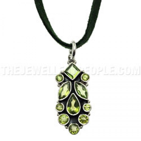 Faceted Peridot Stones Silver Pendant - CD262