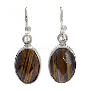 Oval Faceted Tiger Eye & Silver Earrings