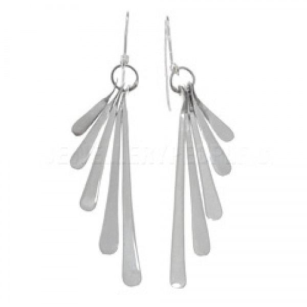 Fan Tabs Silver Earrings - 55mm Long