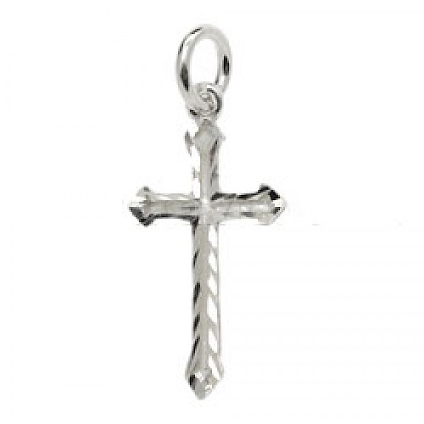 Fancy Etched Silver Cross Charm - 2557