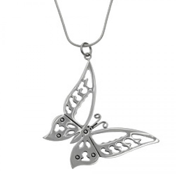 Flat Butterfly Silver Pendant - PT623