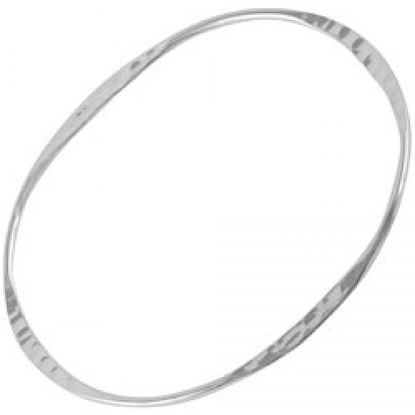 Flat Hammered Silver Bangle-Oval - 3mm Solid