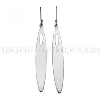 Flat Oval Long Silver Earrings - 60mm Long