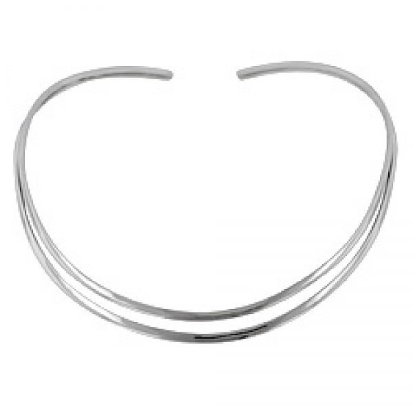 Flattened Double Wire Silver Collar - 9mm Wide