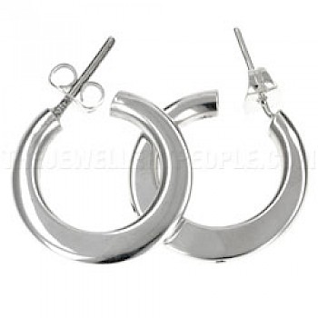 Flattened Hoop Silver Earrings - 20mm Wide