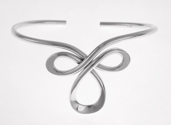 Fleur-De-Lis Wire Wrap Open Silver Bangle - 32mm Deep