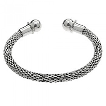 Flexible Silver Rope Ball Bangle - Large - 6mm Wide