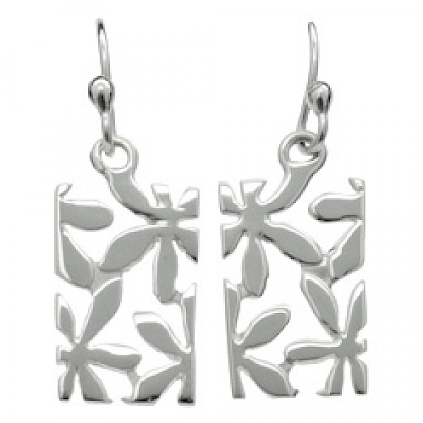 Flower Shapes Silver Earrings - 30mm Long - ES977