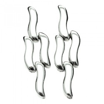 Flowing Hinged Chunky Silver Earrings - 30mm Long
