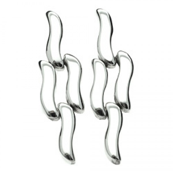 Flowing Hinged Chunky Silver Earrings - 30mm Long