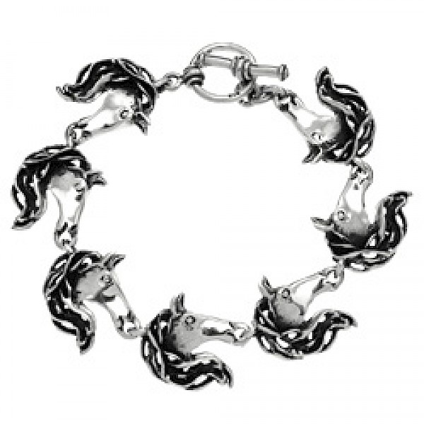 Flowing Horse Heads Silver Bracelet