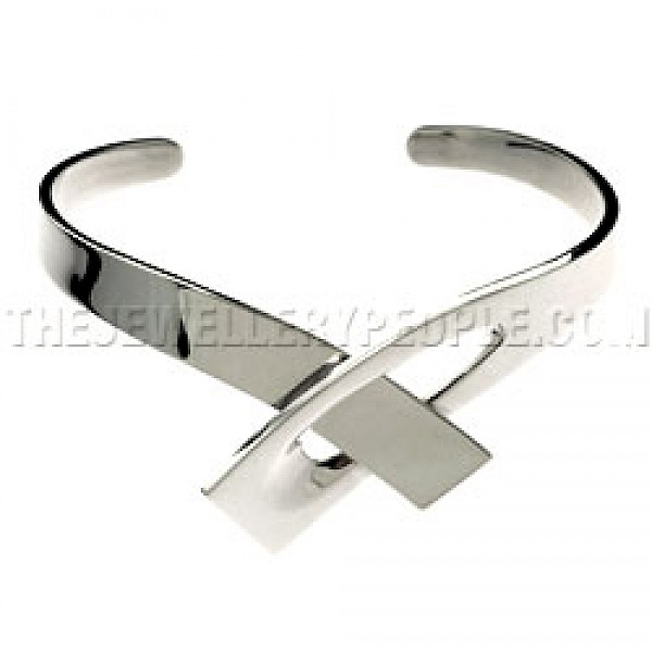 Folded Open Silver Bangle - 30mm Wide