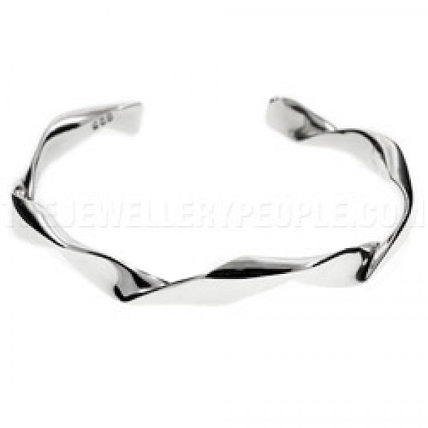 Folded Wavy Open Silver Bangle - 8mm Wide