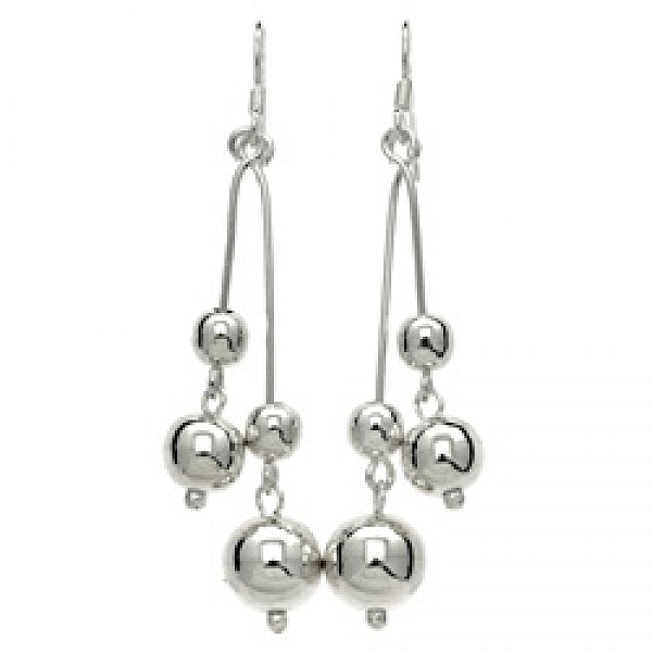 Four Beads Silver Earrings - 75mm Long
