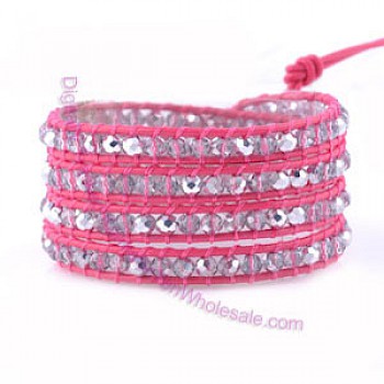 Four Wrap Bead Bracelet - Pink Glimmer