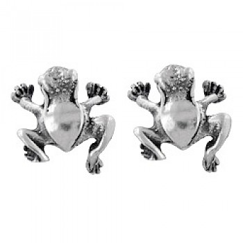 Frog Silver Stud Earrings - 12mm Wide