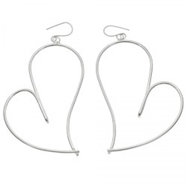 Funny Heart Silver Earrings - 80mm Long - ES698