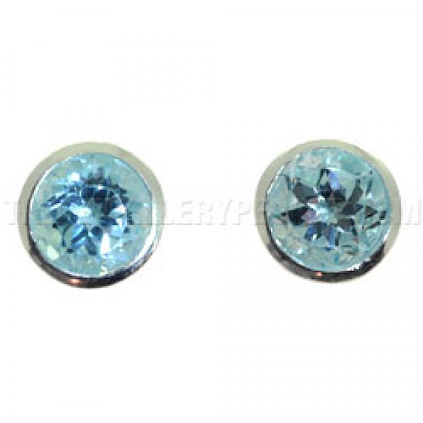 Faceted CZ Blue Stud Earrings