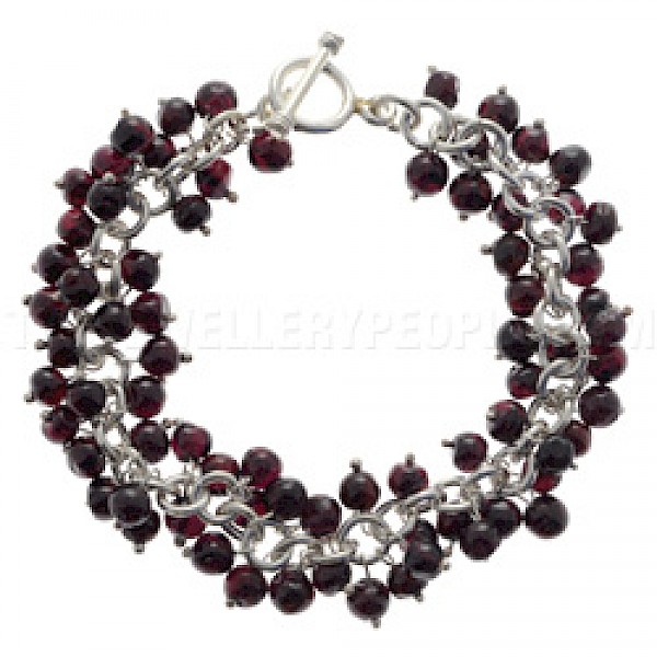 Garnet Bead & Silver Bracelet - Round