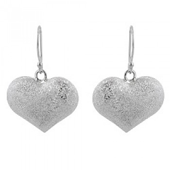 Glitter Effect Heart Silver Drop Earrings - 30mm Long