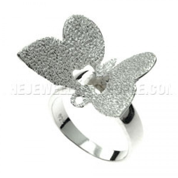 Glitter Finish Butterfly Silver Ring - RG179