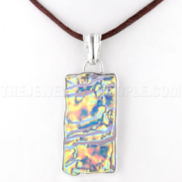 Glow Rippled Dichroic Glow-Glass & Silver Rectangular Pendant - GG024