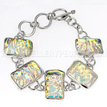 Gold Dichroic Glow-Glass & Silver Shapes Bracelet