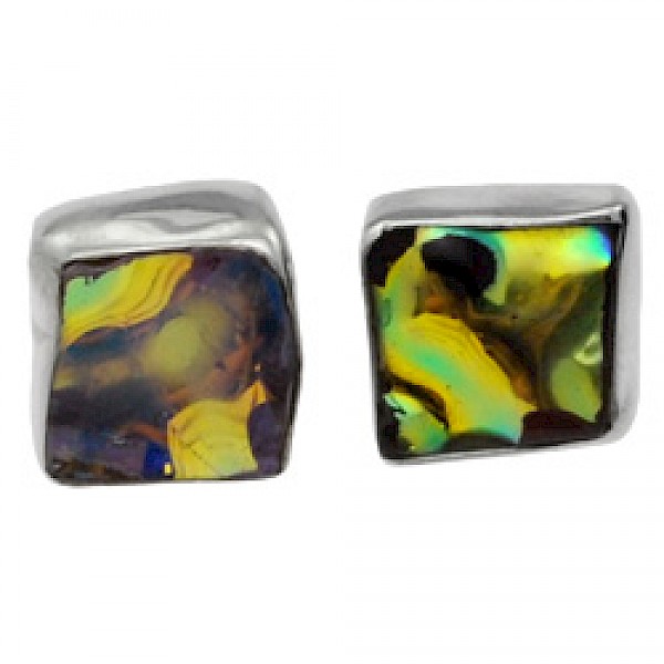 Gold Dichroic Glass Silver Stud Earrings