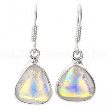 Gold Dichroic Glow-Glass & Silver Triangular Earrings - GG069