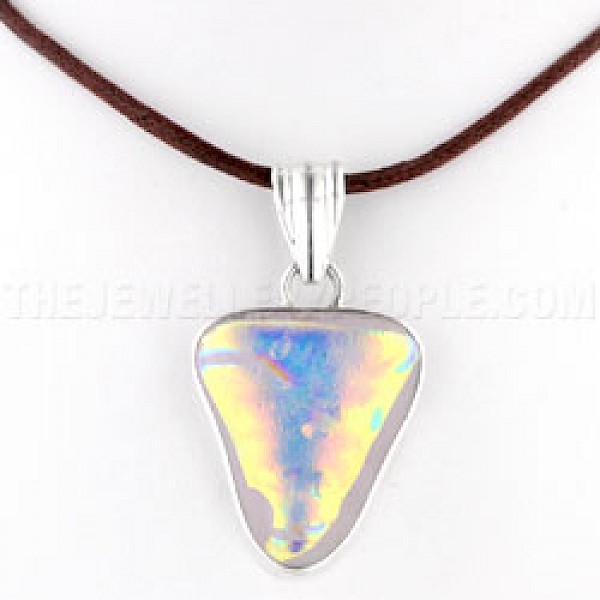 Gold Dichroic Glow-Glass & Silver Triangular Pendant - GG014