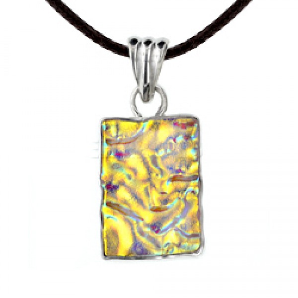 Gold Dichroic Glow-Glass Silver Rectangle Pendant - 50mm