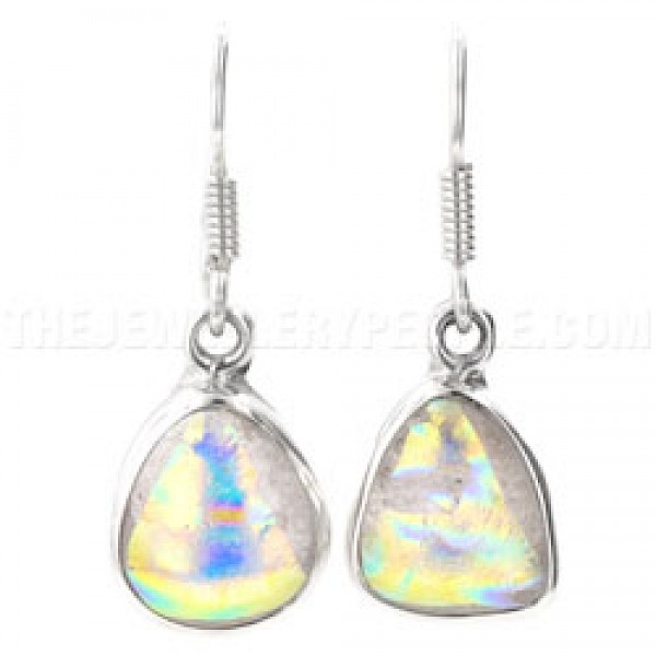 Gold Glow Dichroic Glow-Glass & Silver Drop Earrings