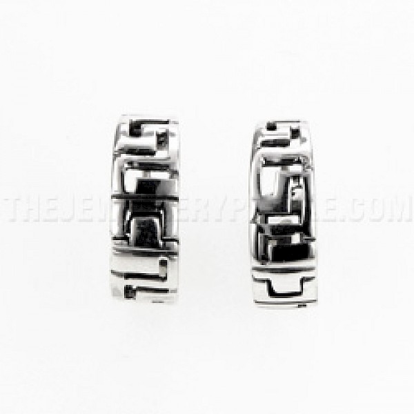 Greek Key Silver Hoop Earrings