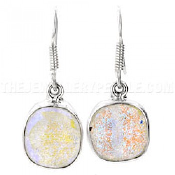 Green & Blue Sparkle Dichroic Glow-Glass & Silver Round Earrings