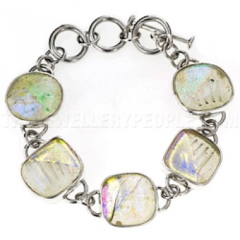 Green & Gold Dichroic Glow-Glass & Silver Round Bracelet